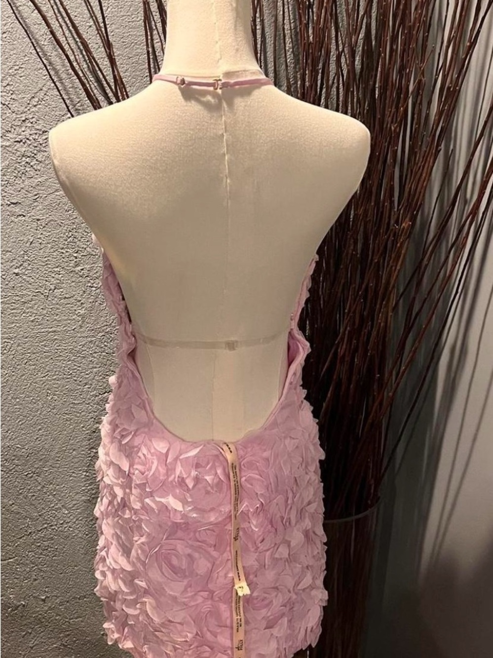 Floral Rose Applique Halter Mini Dress - Light Pink oh Polly - Picture 2 of 6